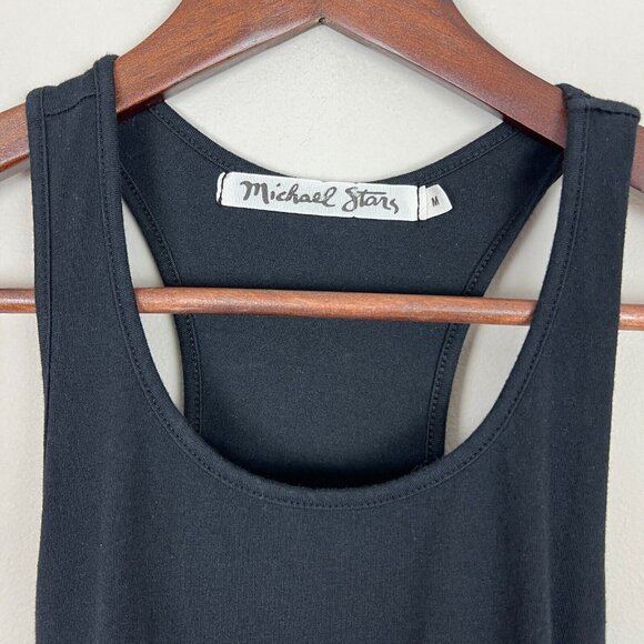 Michael Stars Racerback Midi Dress Womens Medium Black Shirred Bodycon 9579 M - Picture 13 of 14